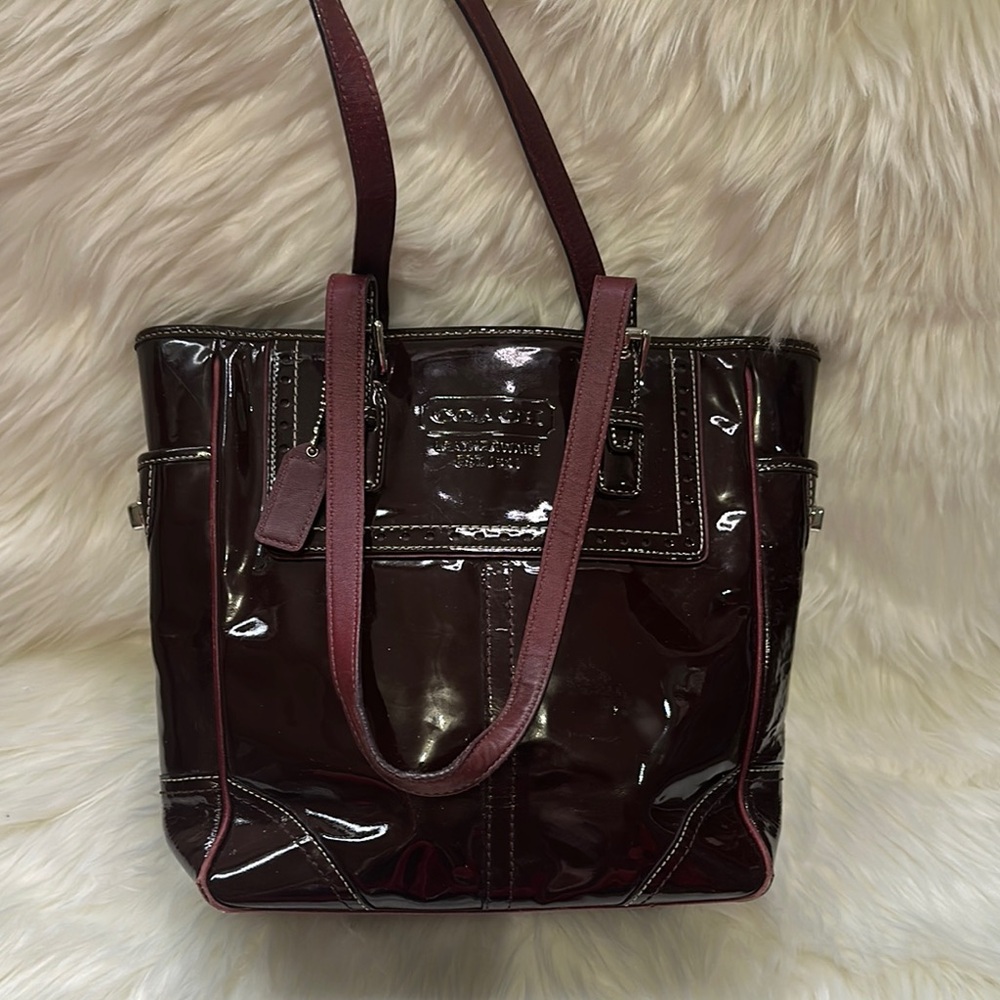 Coach Burgundy Patent Leather Tote Bag - Picture 2 of 9